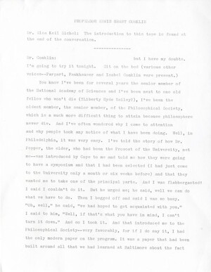 Page of transcription of audio interview with Dr. Conklin