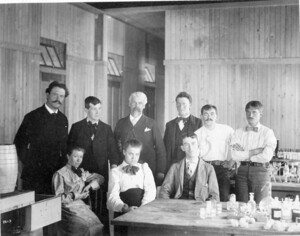 Photograph of scientists in a Marine Biological Laboratory, 1893